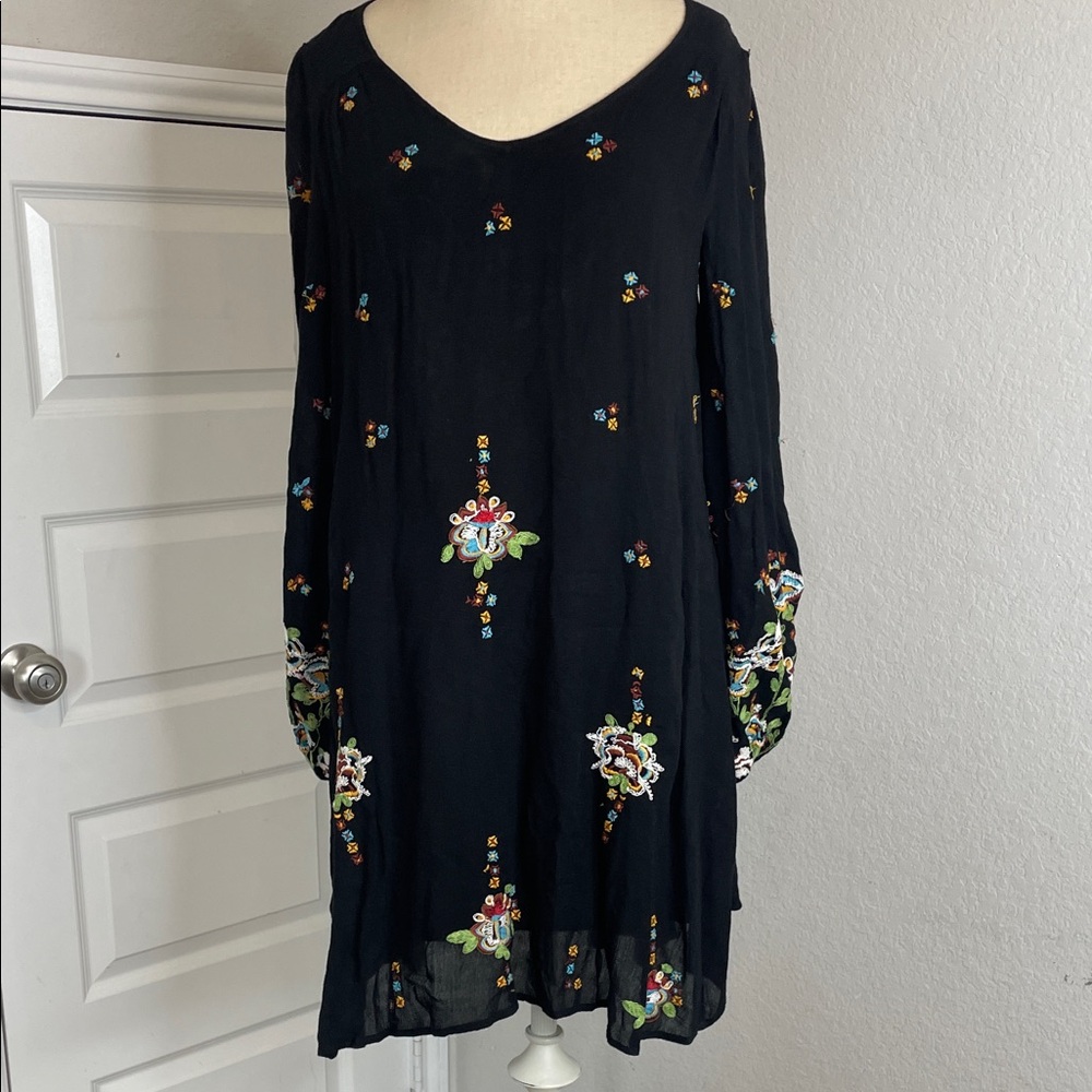 Free People Black Dress with Colorful Embroidery